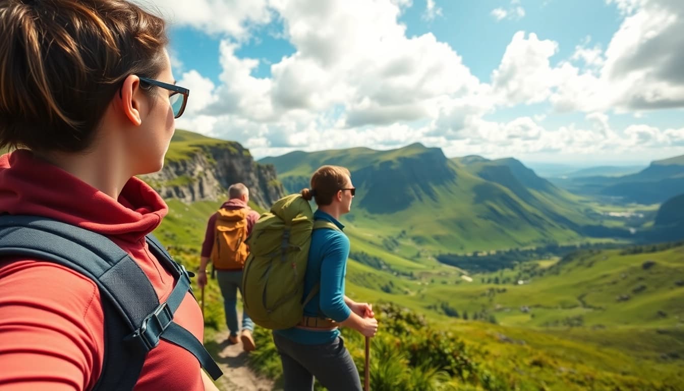 Wandern Irland Urlaub mit beeindruckenden Landschaften und Reisenden in der Natur.