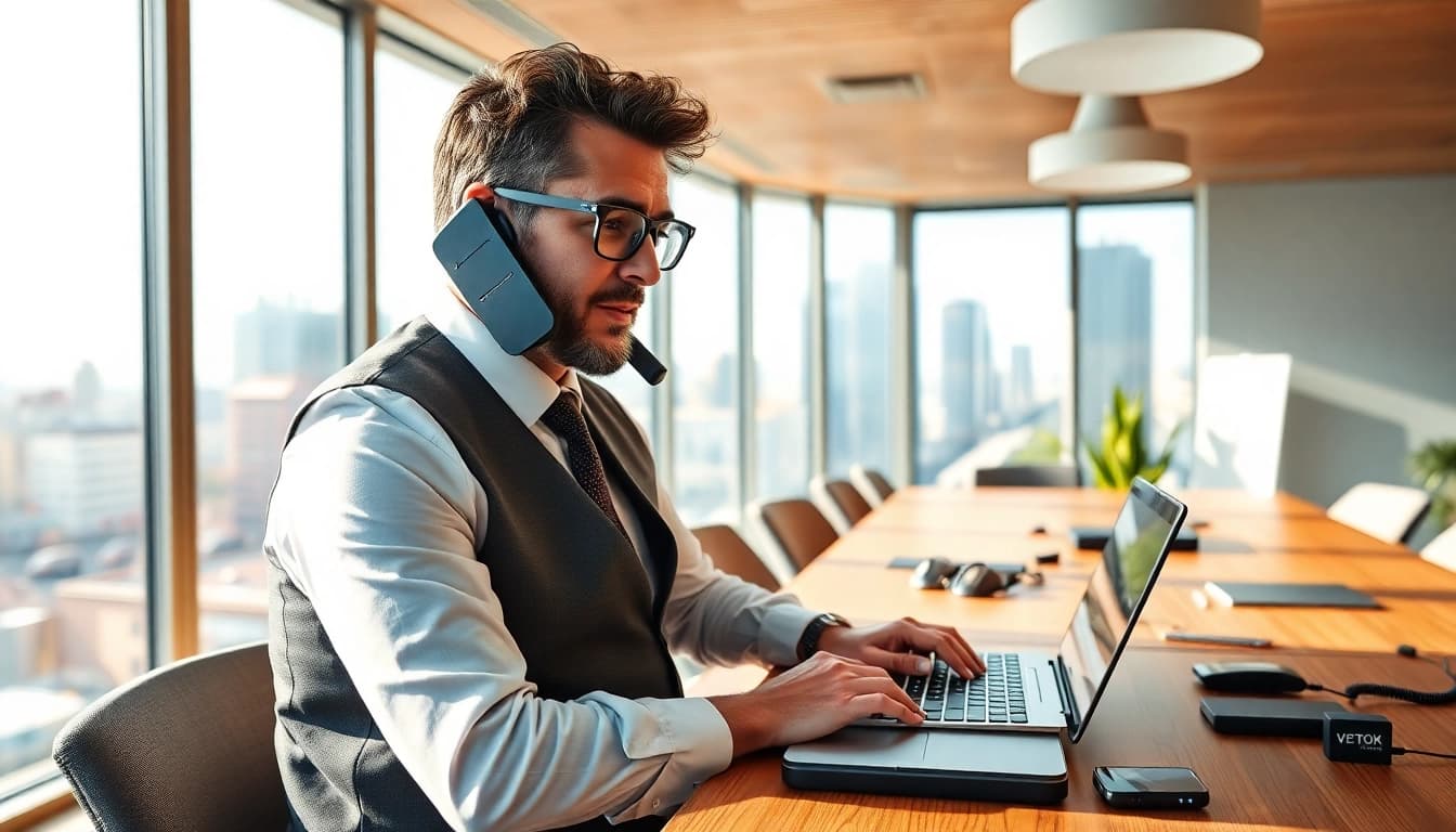 Headhunter IT berät am Telefon in einem modernen Büro, um IT-Positionen zu besetzen.