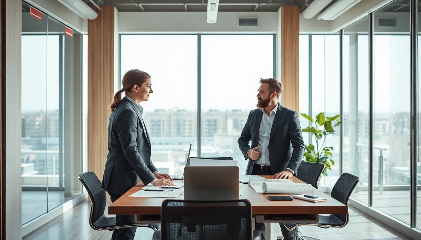 Headhunter Baubranche im professionellen Gespräch mit einem Bauleiter.