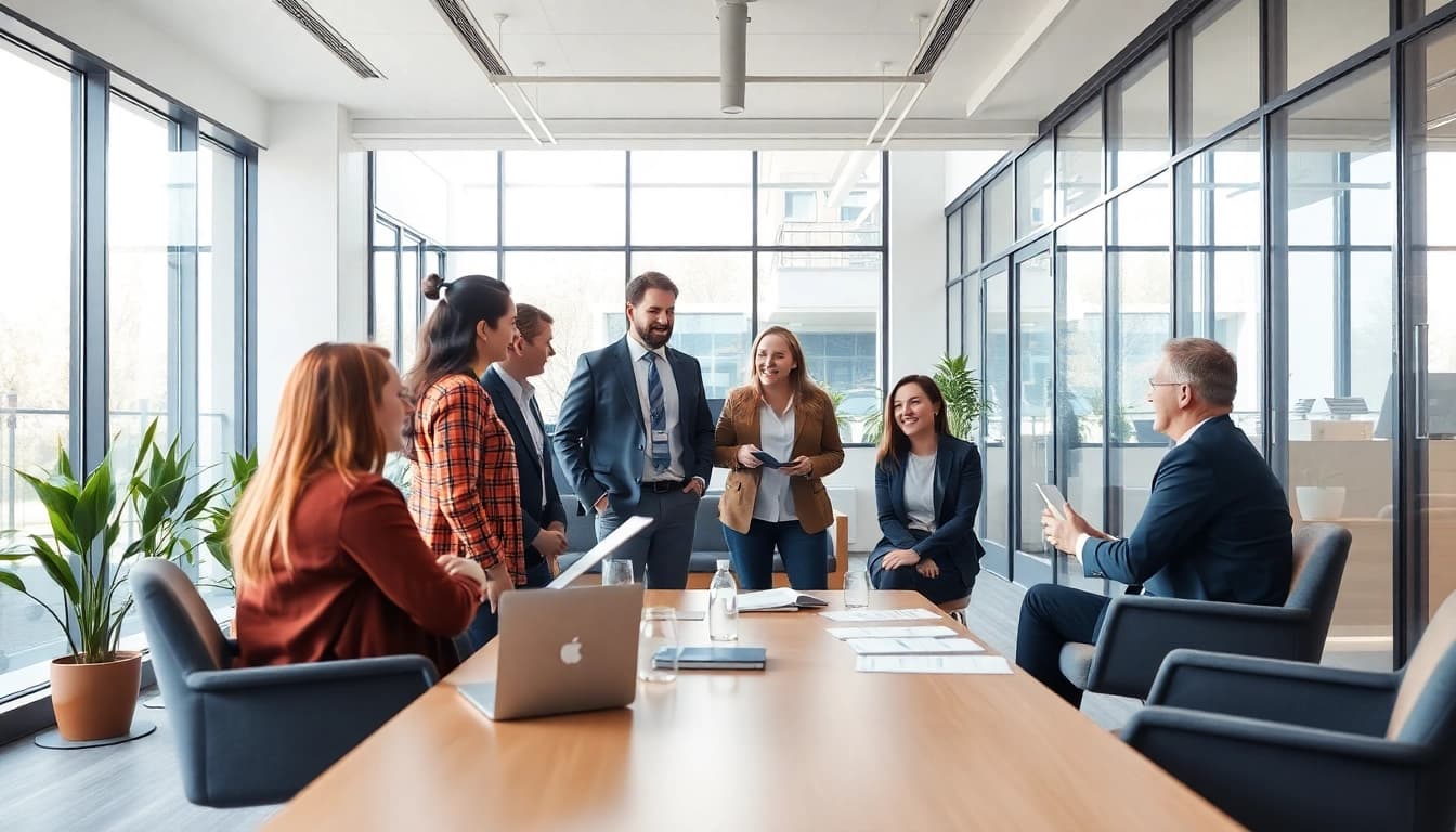 Professional team discussing strategies in an office for Unternehmensberatung Hannover.
