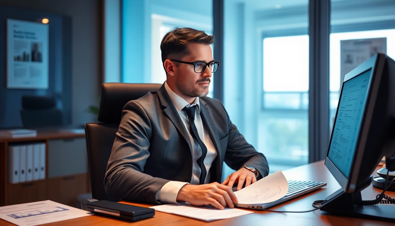 Headhunter Pflegekräfte im modernen Büro bei der Arbeit an der Personalvermittlung.