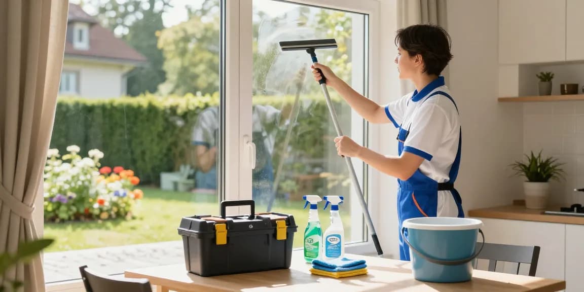Expert fensterreinigung bern showcasing a professional cleaner using a squeegee on sparkling clear windows.