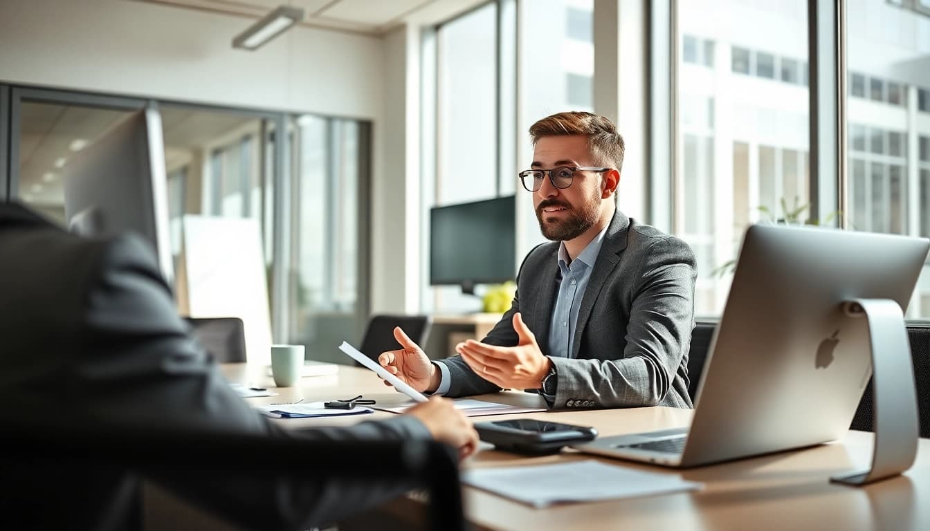 Headhunter IT engages with candidates in a modern office, showcasing professionalism and dedication.