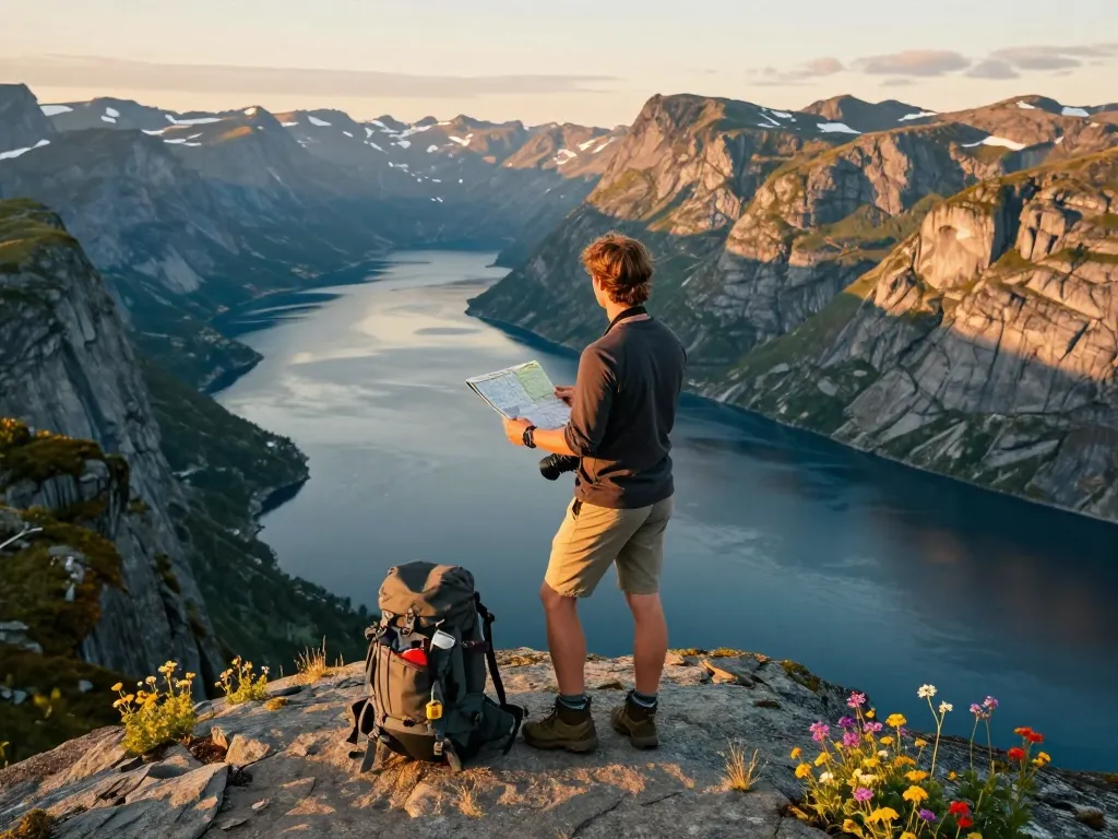Skandinavien Reisetipps für die Erkundung von Norwegens atemberaubenden Fjorden bei Sonnenuntergang.