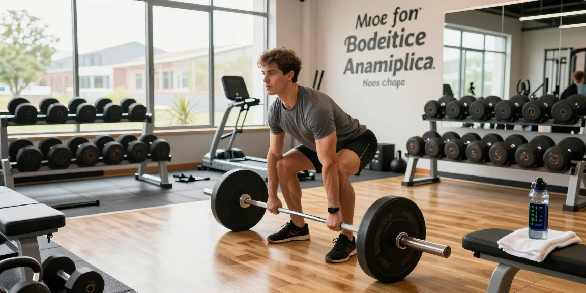 Dynamischer Fitnessathlet hebt Gewichte in einem hellen Raum und präsentiert die Produkte des Anabolika Shop Deutschland mit Motivation.