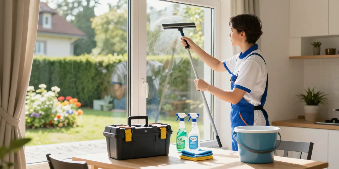 Expert fensterreinigung bern showcasing a professional cleaner using a squeegee on sparkling clear windows.