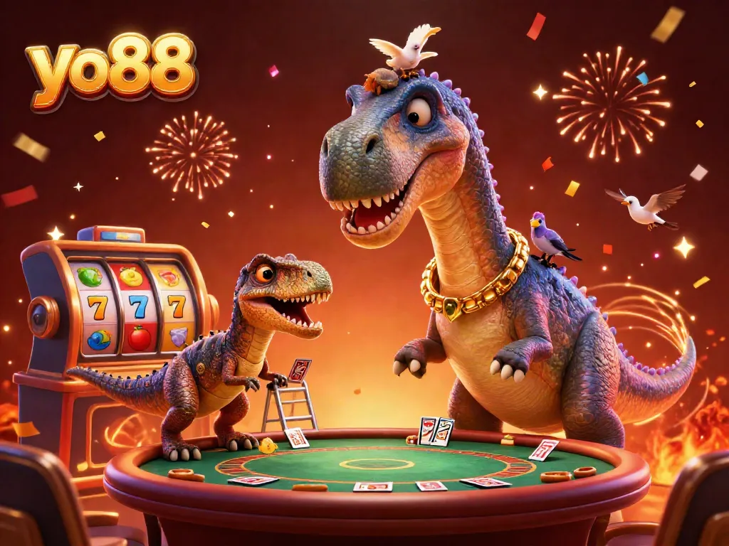 Experience thrilling gameplay at yo88 with vibrant slots and animated characters in a lively casino setting.