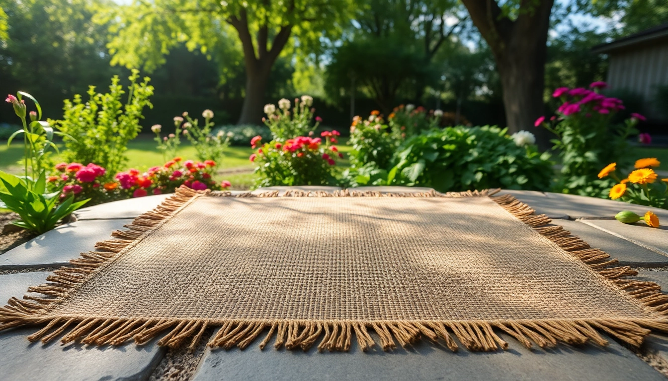 Hanfmatte in einem ruhigen Garten, perfekt für entspannende Momente im Freien.