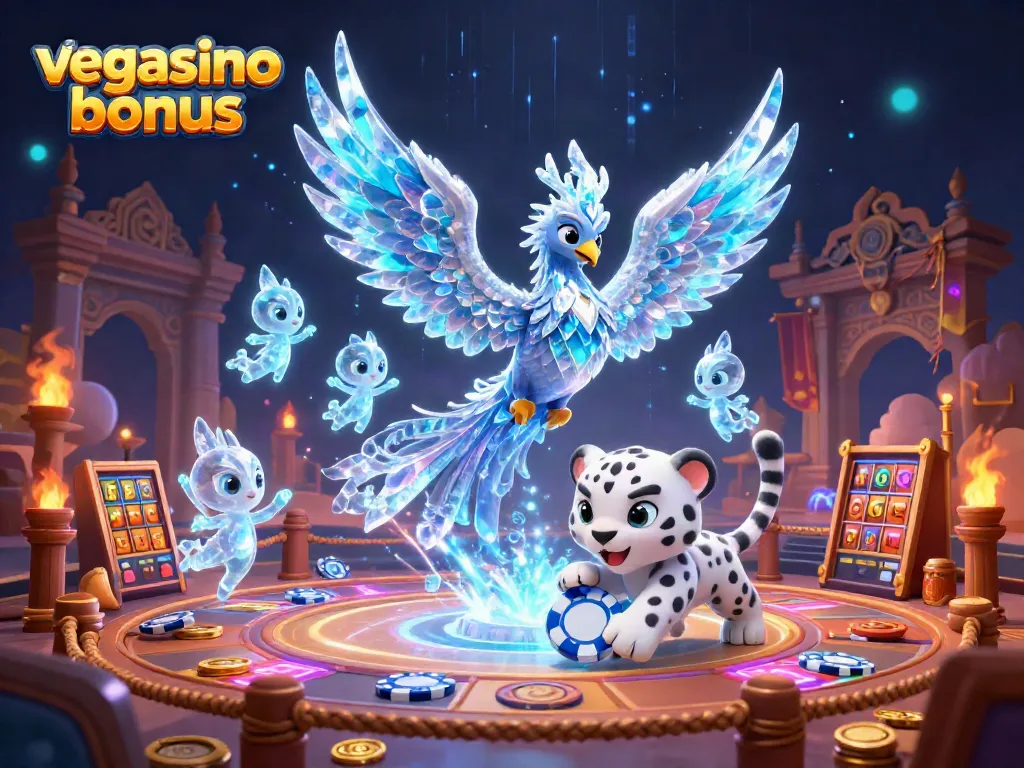 Engage with the exciting vegasino bonus through a colorful 3D casino fantasy scene.
