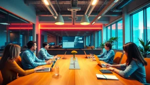 Unternehmensberatung Digitalisierung: Teamarbeit in einem modernen Büro zur Optimierung digitaler Strategien.