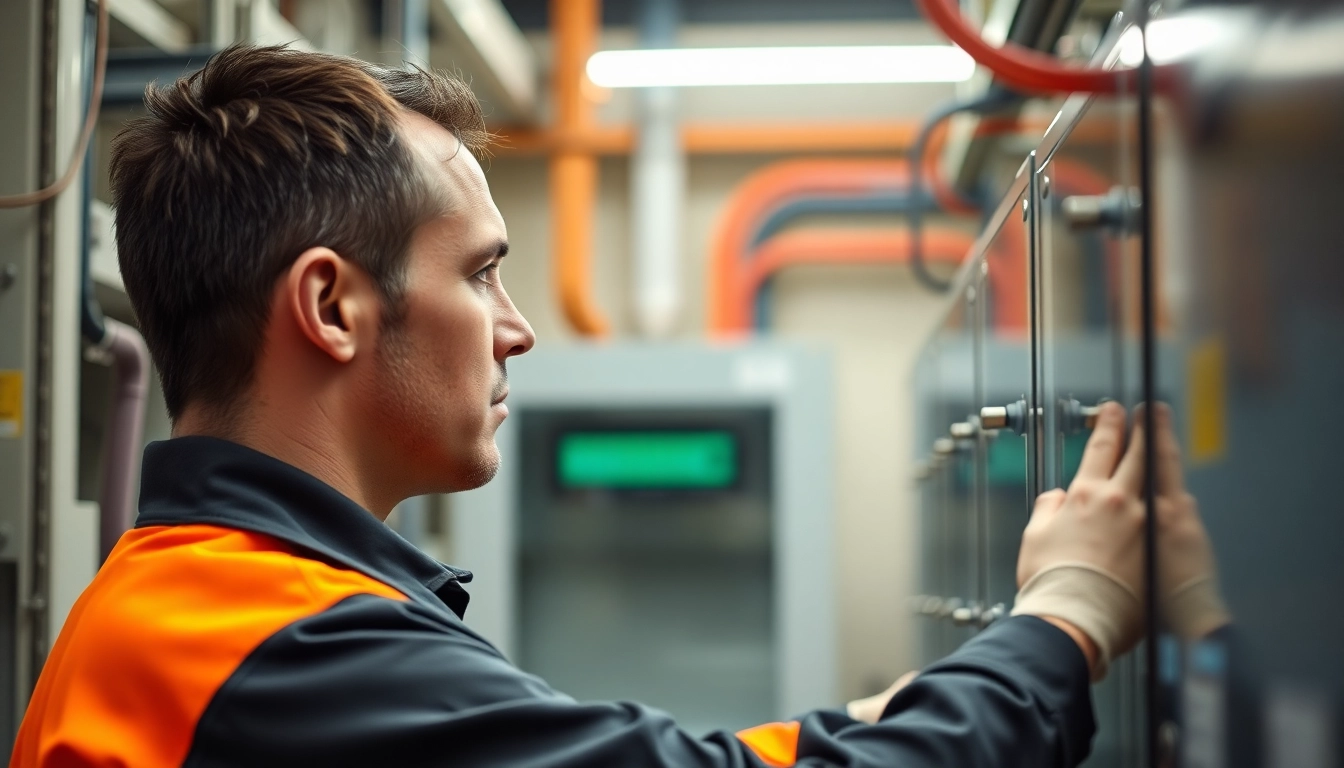 Technician performing a DGUV V3 Prüfung on electrical devices, ensuring workplace safety.