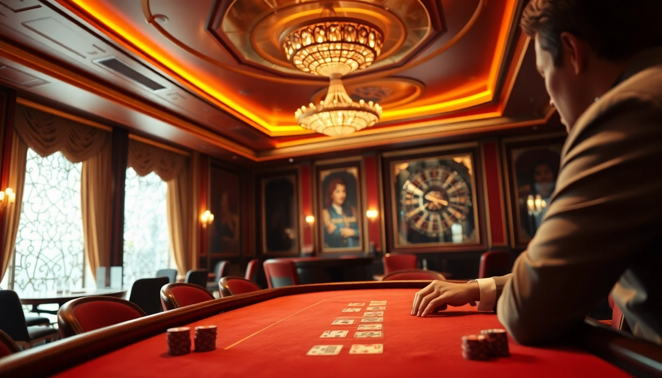 Spiele in online casinos ohne deutsche Lizenz, lebendige Casino-Atmosphäre mit Karten und Chips auf einem Tisch.