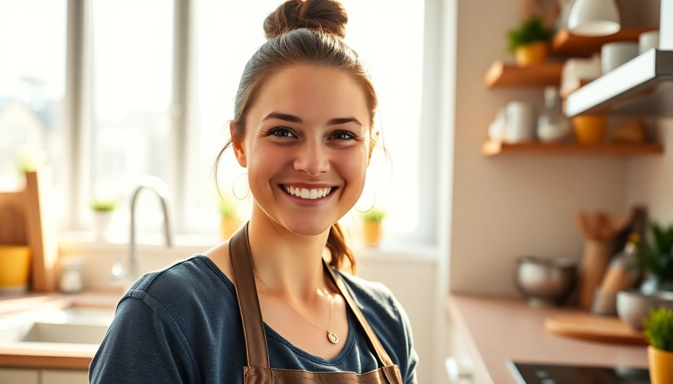 Engaged housekeeper maintaining cleanliness in the kitchen, showcasing hauswirtschaft stelle hameln opportunities.