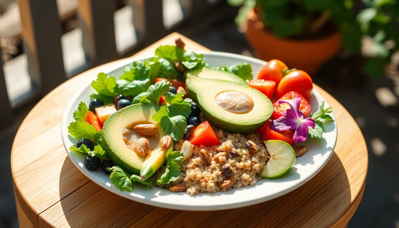 Gesunde Lebensmittel zur Unterstützung beim Gewichtsverlust auf einem Holztisch.