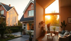 Detailreiche Darstellung einer Hausrenovierung, die den Kontrast zwischen alt und neu zeigt und einen einladenden Eindruck vermittelt.