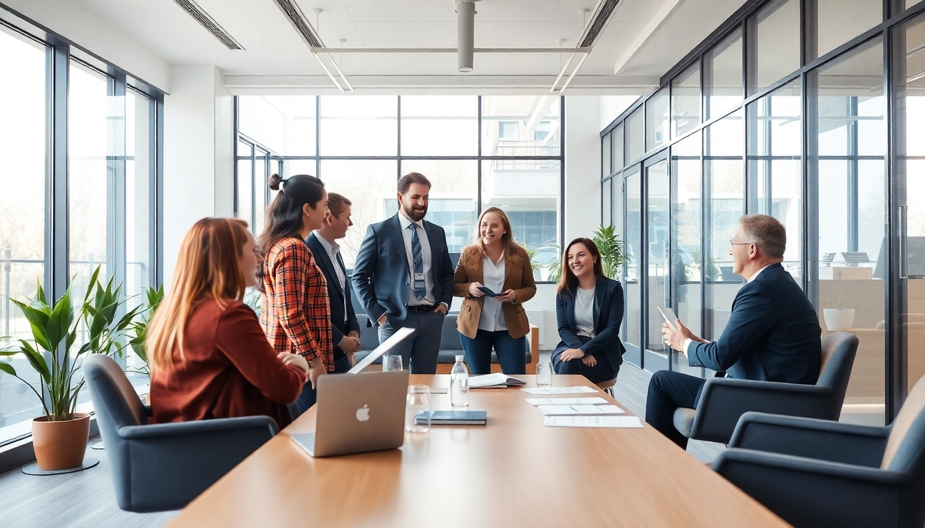 Professional team discussing strategies in an office for Unternehmensberatung Hannover.
