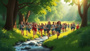 Participants energetically race through nature during the Wetziker OL Challenge, showcasing teamwork and endurance.