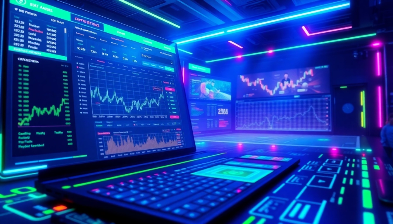 Experience the thrill of Crypto betting with a dynamic digital betting interface showcasing live sports and cryptocurrency trends.