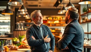 Headhunter Gastronomie im Gespräch mit einem Bewerber in einem stilvollen Restaurant.