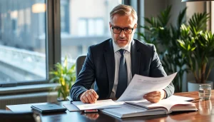 Headhunter Rostock beim Durchblättern von Bewerbungsunterlagen in einem modernen Büro.
