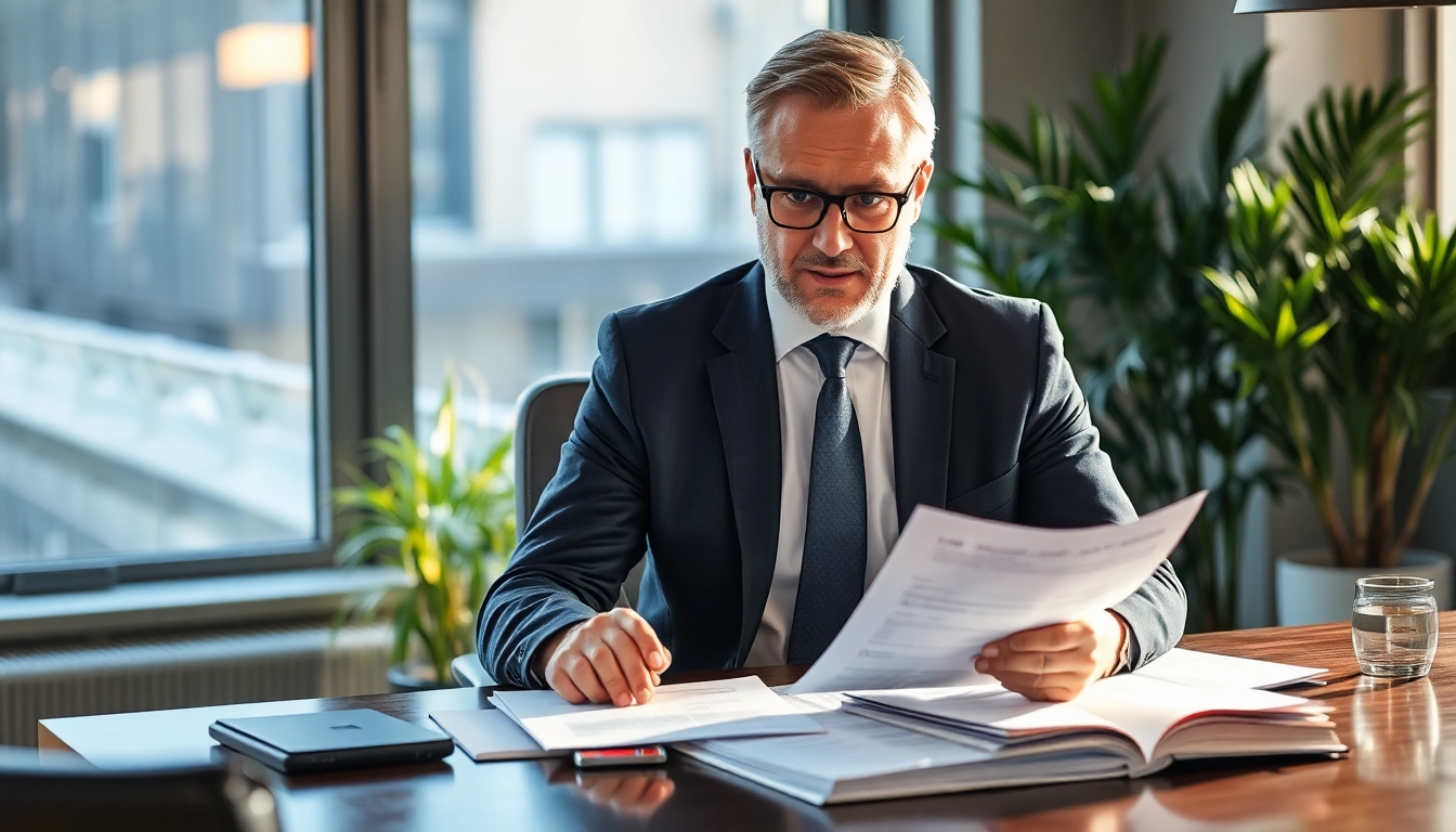 Headhunter Rostock beim Durchblättern von Bewerbungsunterlagen in einem modernen Büro.