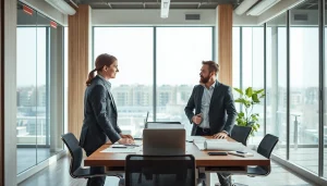 Headhunter Baubranche im professionellen Gespräch mit einem Bauleiter.