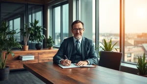 Headhunter Wolfsburg berät Kunden in einem modernen Büro, umgeben von Pflanzen und Stadtblick.