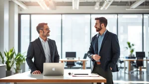 Professioneller Headhunter Vertrieb berät einen Kunden in modernem Büro.