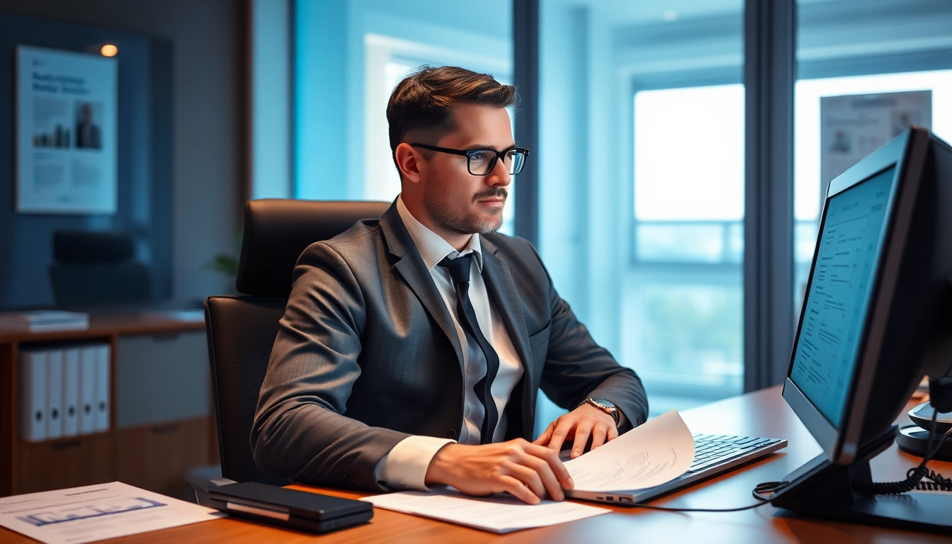 Headhunter Pflegekräfte im modernen Büro bei der Arbeit an der Personalvermittlung.