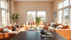 Harmonische Raumgestaltung eines stilvollen Wohnzimmers mit warmem Licht.