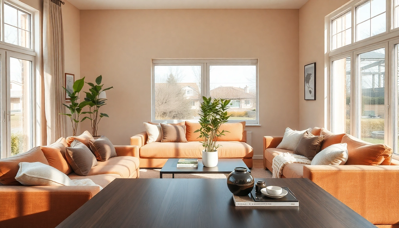 Harmonische Raumgestaltung eines stilvollen Wohnzimmers mit warmem Licht.