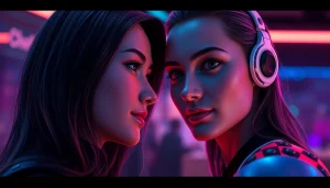 AI chat porn interaction with a seductive AI character in a sleek virtual environment, emphasizing intimacy and engagement.