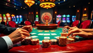 Engaging casino scene with players at a poker table, featuring X88.COM chips.
