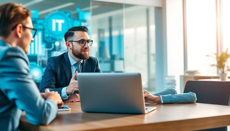 Headhunter IT engagiert sich aktiv im Interview mit einem Kandidaten in einem modernen Büro.