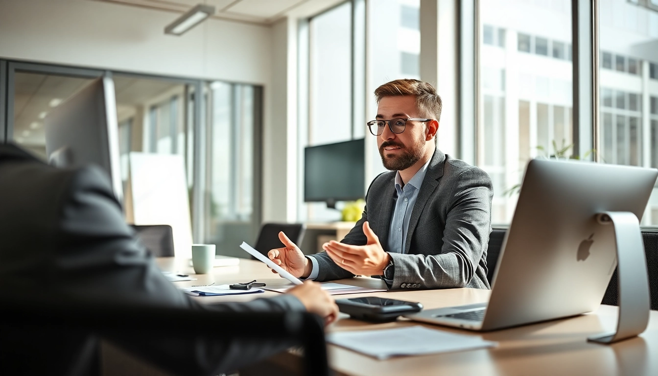 Headhunter IT engages with candidates in a modern office, showcasing professionalism and dedication.