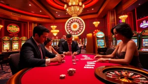 B52 club players engaged in thrilling poker games with vibrant chips and rich casino ambience.
