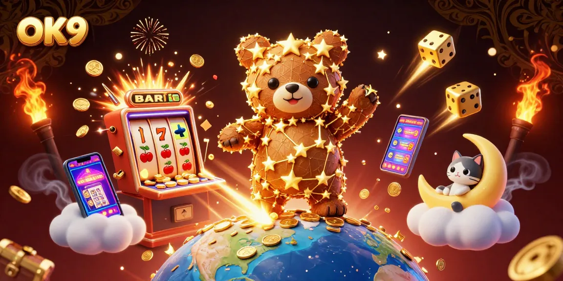 Engage in thrilling casino action at OK9 with vibrant casino game elements and starry adventure themes.