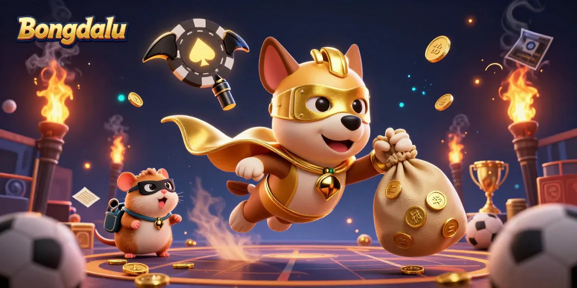 Bongdalu empowers players with live sports betting excitement, showcasing a superhero dog and hamster with vibrant graphics.